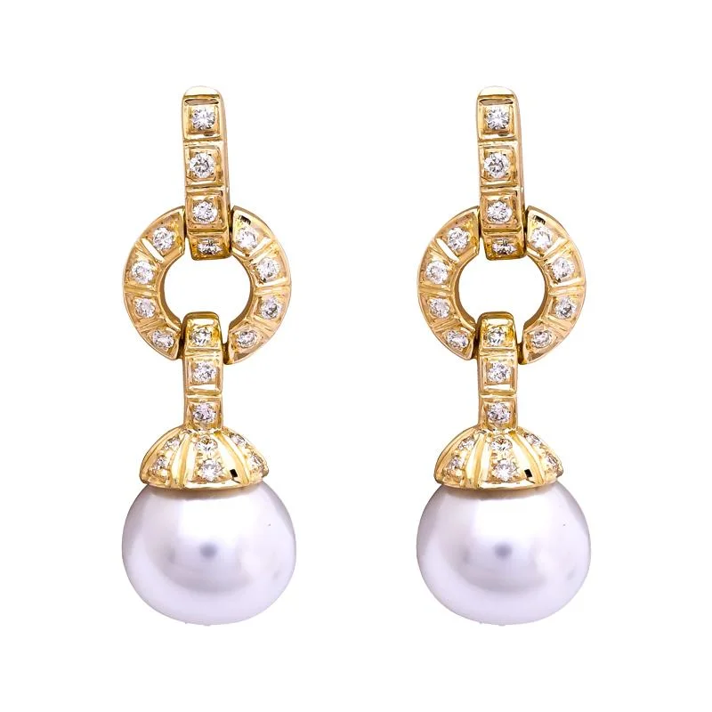 large hoop earrings for women -Earrings- South Sea Pearl and Diamond  (2203G)