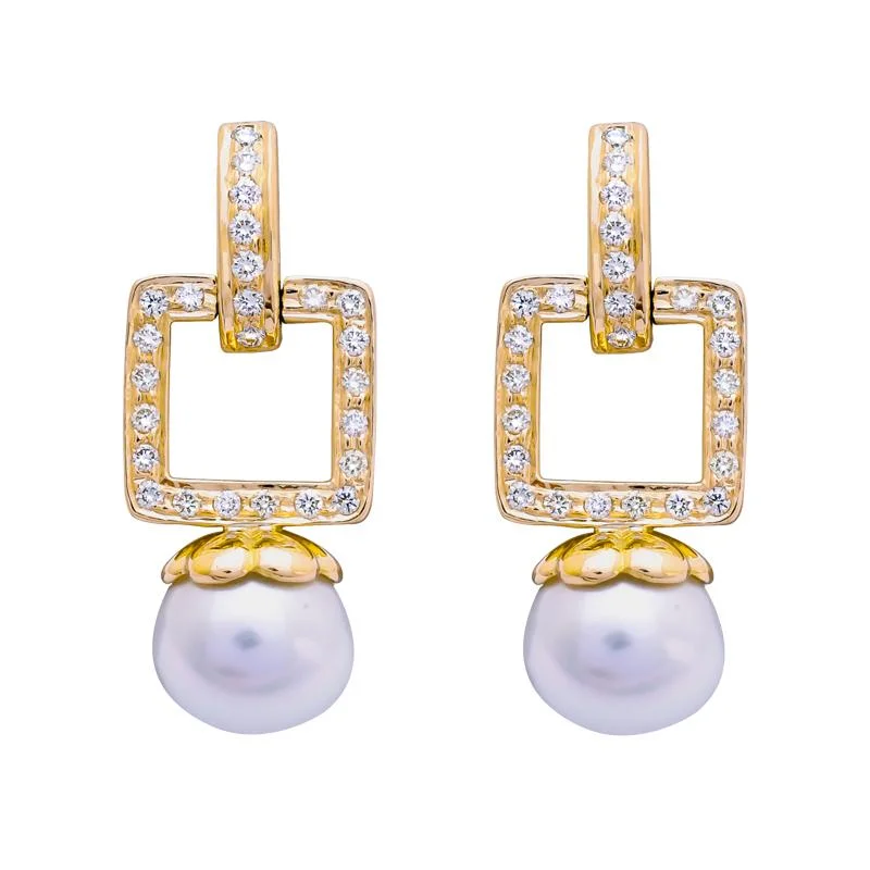 boho style earrings for women -Earrings- South Sea Pearl and Diamond  (2201I)