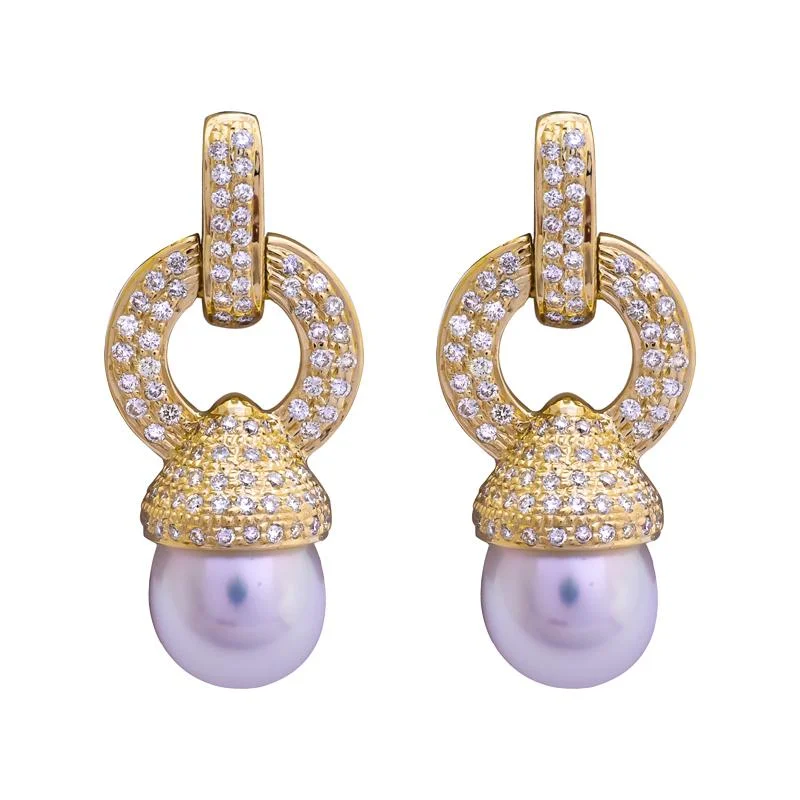 long chandelier earrings for evening wear -Earrings- South Sea Pearl and Diamond  (2203A)