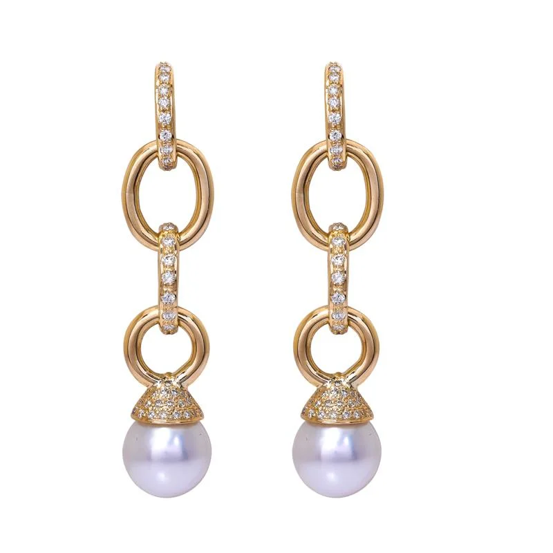 sterling silver drop earrings for women -Earrings- South Sea Pearl and Diamond  (2203C)