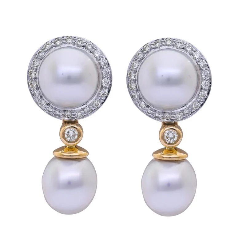 gold dangling earrings for women -Earrings- South Sea Pearl and Diamond  (38DM)