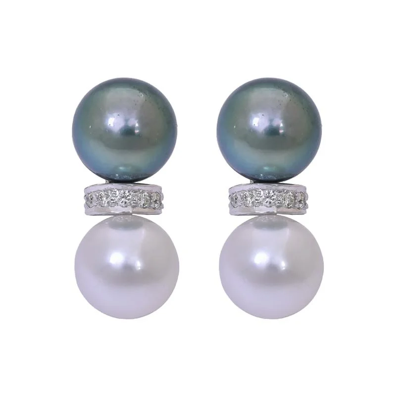 minimalist earrings for everyday wear -Earrings- South Sea Pearl and Diamond  (262ES)