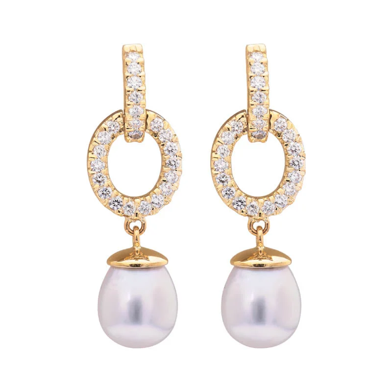 custom birthstone earrings for gifts -Earrings- South Sea Pearl and Diamond