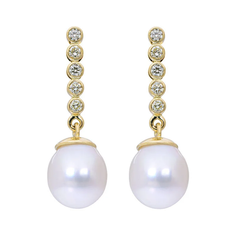 elegant drop earrings for weddings -Earrings- South Sea Pearl and Diamond