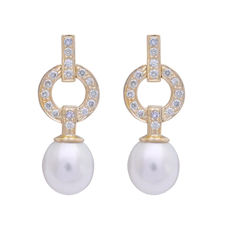 modern earrings for women -Earrings- South Sea Pearl and Diamond