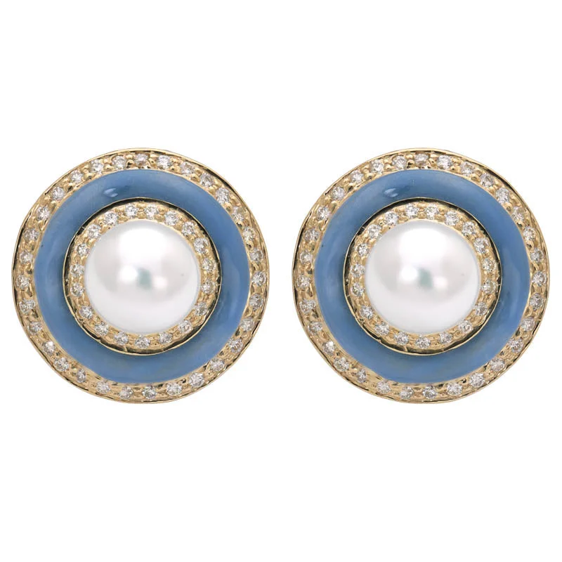 gold hoop earrings for women -Earrings- South Sea Pearl and Diamond (Enamel)