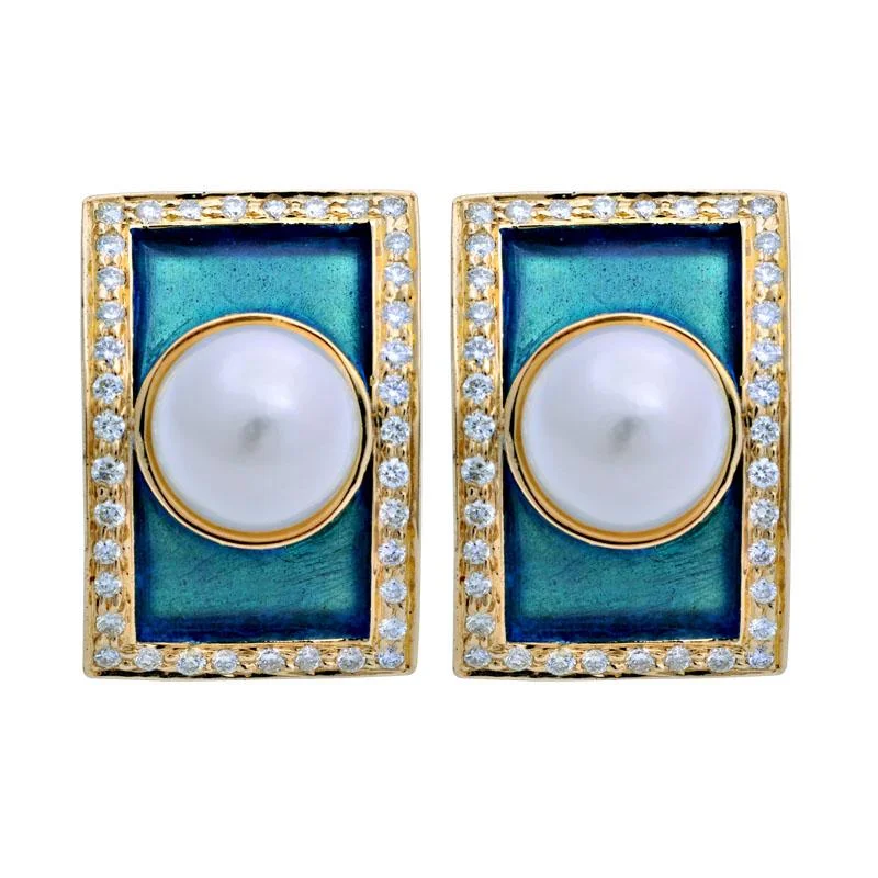 diamond drop earrings for formal events -Earrings-South Sea Pearl and Diamond (Enamel)  (2039G)