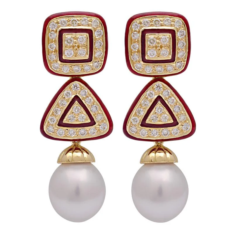 small stud earrings for girls -Earrings-South Sea Pearl and Diamond (Enamel)  (2102E)