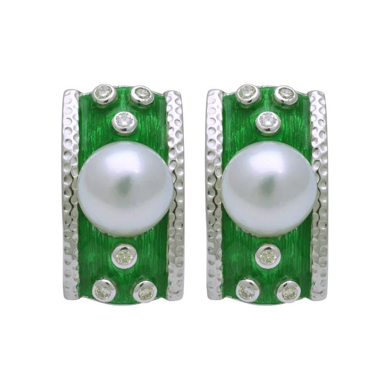 personalized name earrings for women -Earrings-South Sea Pearl and Diamond (Enamel)  (191ES)