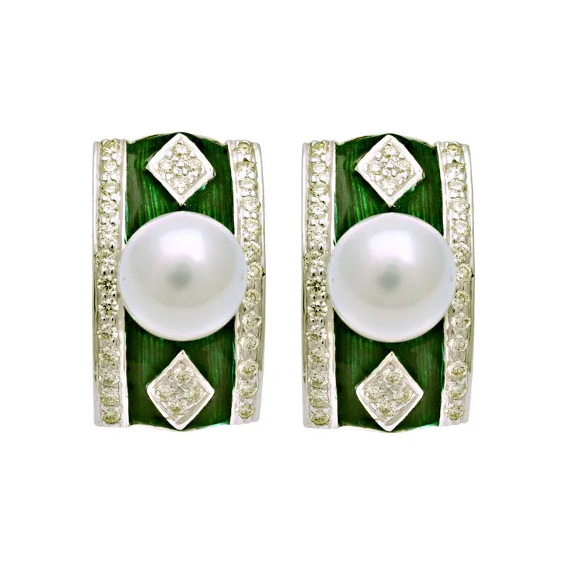 butterfly earrings for kids -Earrings-South Sea Pearl and Diamond (Enamel)  (194GS)