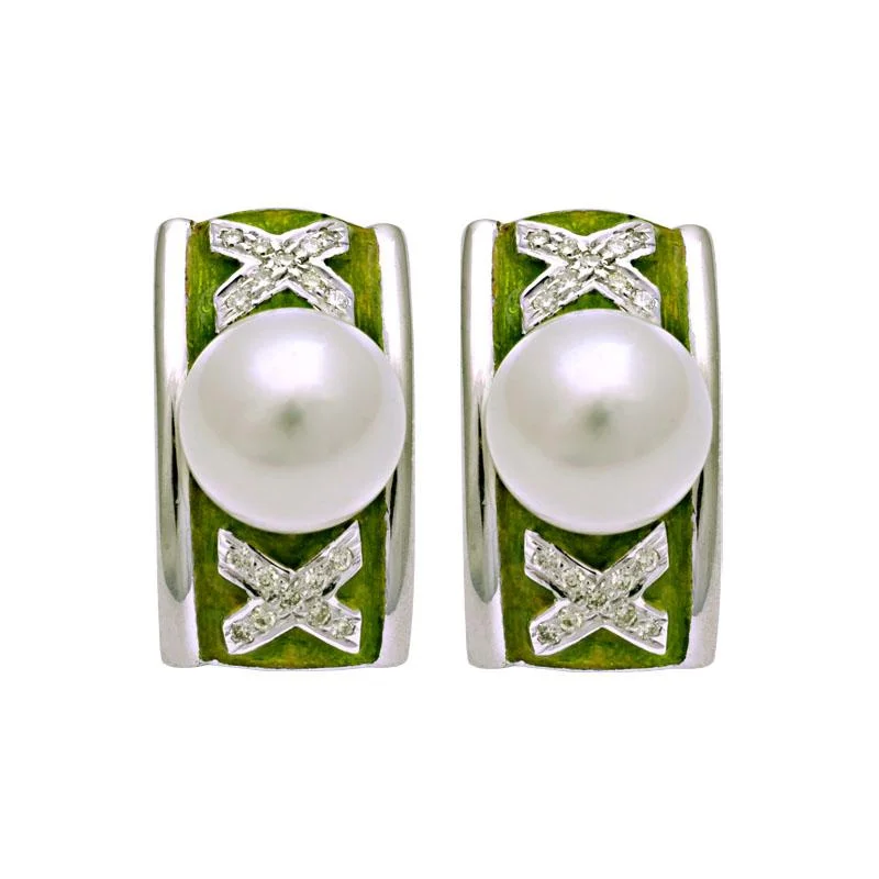 classic hoop earrings for women -Earrings-South Sea Pearl and Diamond (Enamel)  (198AS)