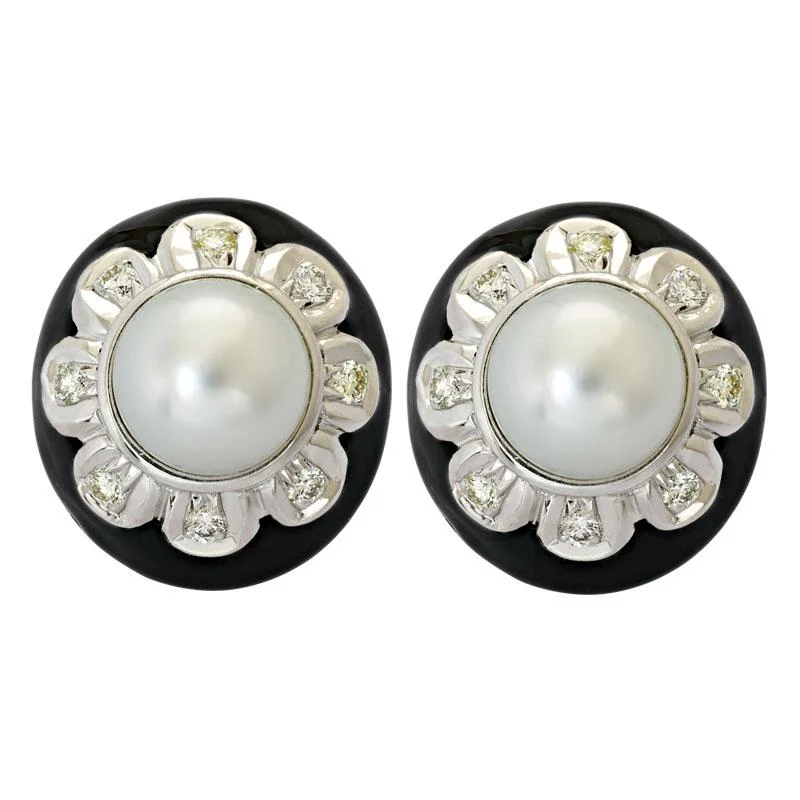 oversized earrings for fashion lovers -Earrings-South Sea Pearl and Diamond (Enamel)  (213BS)