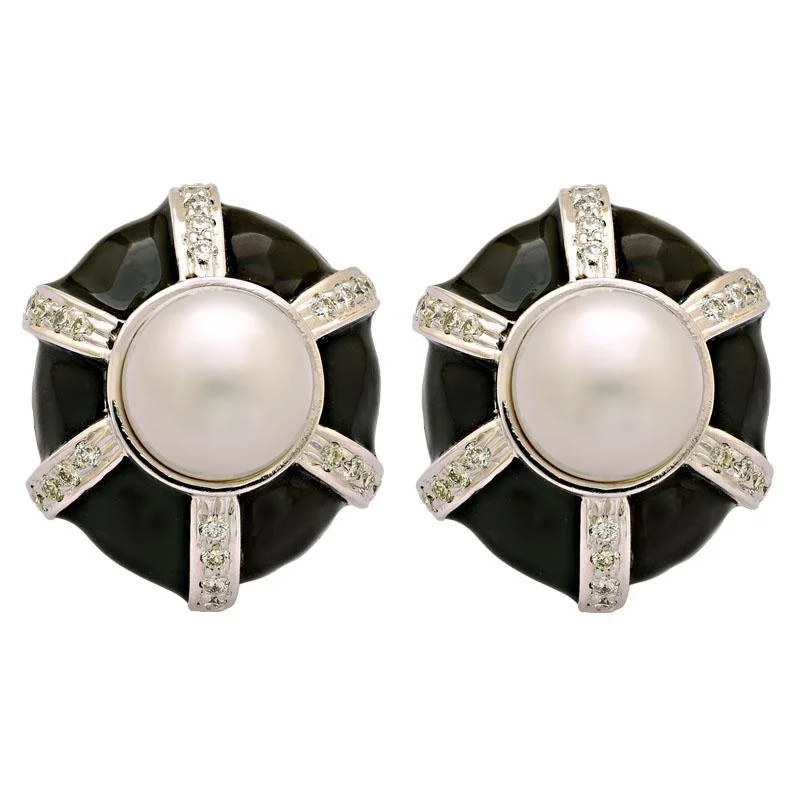 flower earrings for girls -Earrings-South Sea Pearl and Diamond (Enamel)  (213FS)