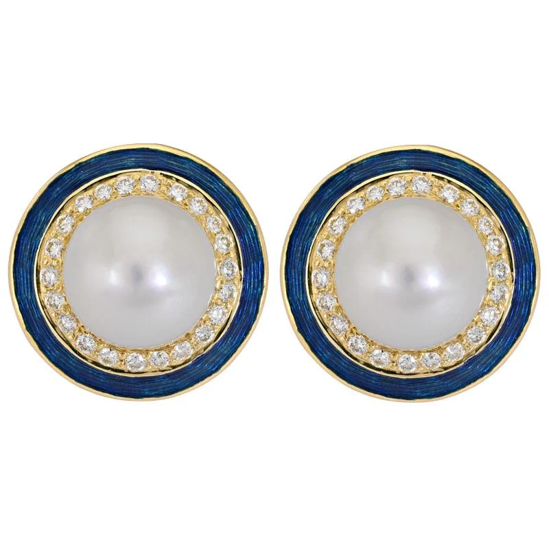 silver heart earrings for women -Earrings- South Sea Pearl and Diamond (Enamel)  (2171B)