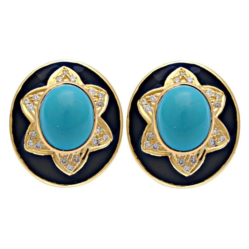 colorful earrings for women -Earrings-Synthetic Turquoise and Diamond (Enamel)  (2105H)