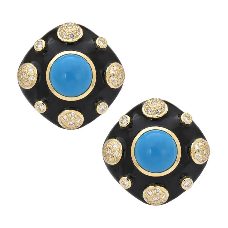 diamond hoop earrings for evening wear -Earrings- Synthetic Turquoise and Diamond (Enamel)  (2188F)