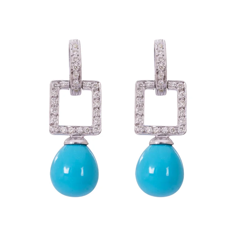 statement earrings for casual wear -Earrings - Synthetic Turquoise and Diamond in Silver