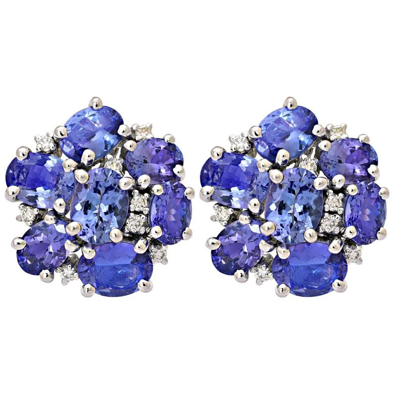 initial earrings for women -Earrings-Tanzanite and Diamond  (223FS)