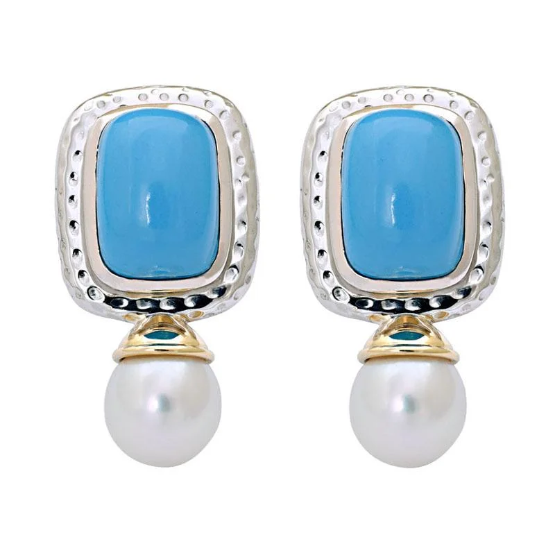 tassel earrings for summer -Earrings-Turquoise and South Sea Pearl  (8CM)