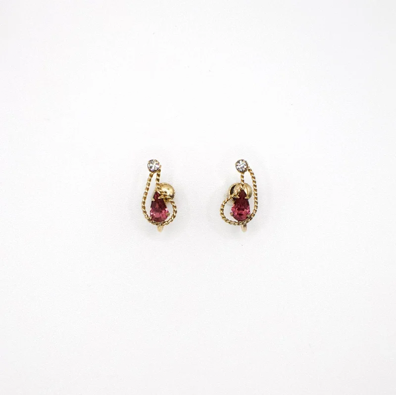 gold teardrop earrings for special occasions -Vintage 12K Gold Filled Rhinestone Earrings