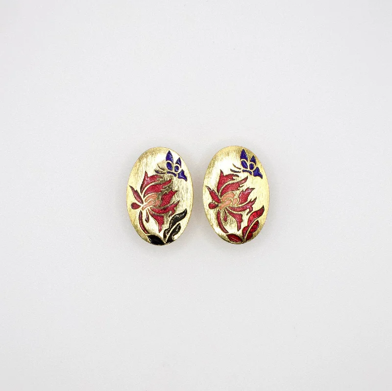 opal earrings for women -Vintage Gold Tone Floral Earrings