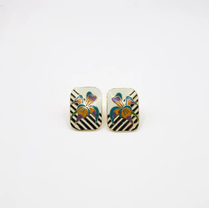 blue topaz earrings for weddings -Vintage Laurel Burch "Iris" Enamel Earrings